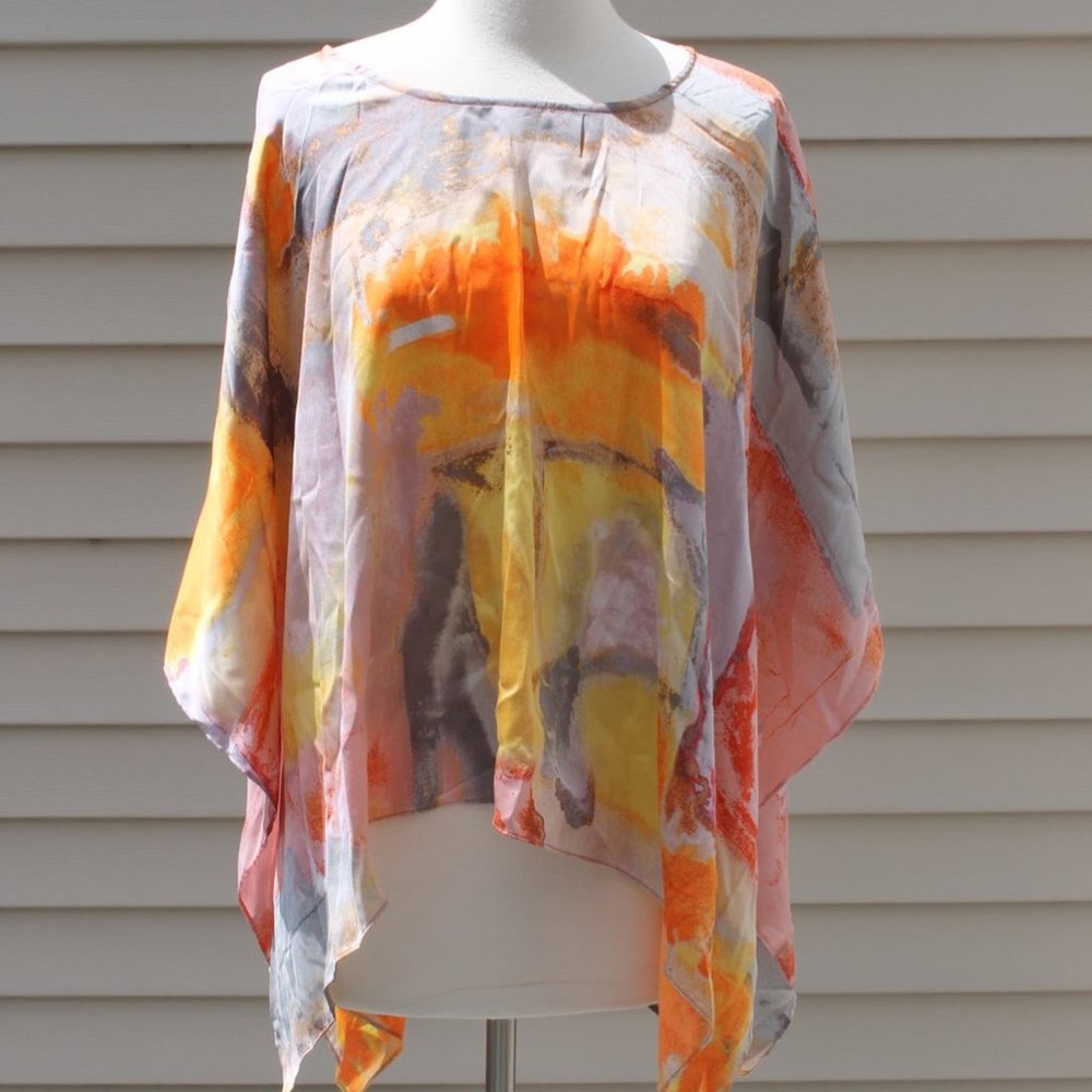 Chico's Silk Kimono Sunset Orange Abstract Print Size: S/M
